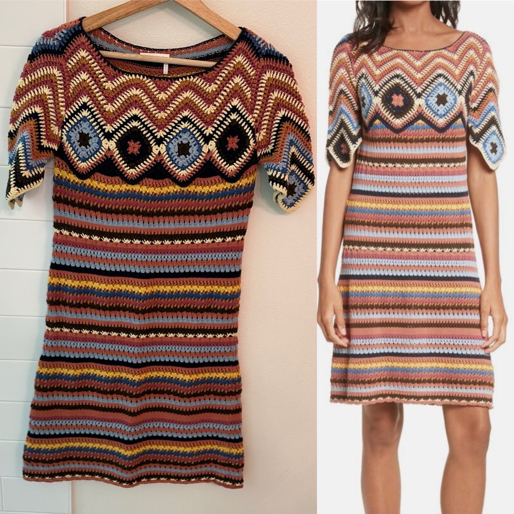 See By Chloe Multicolor Chevron Knit Mini Dress